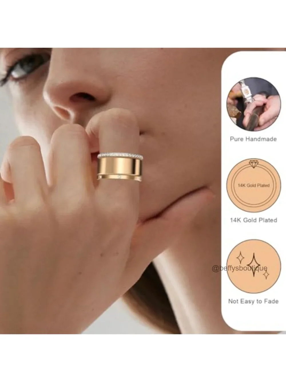 2-Pack Stackable Bands for Oura Ring - 14K Gold Plated Ring Stackers with